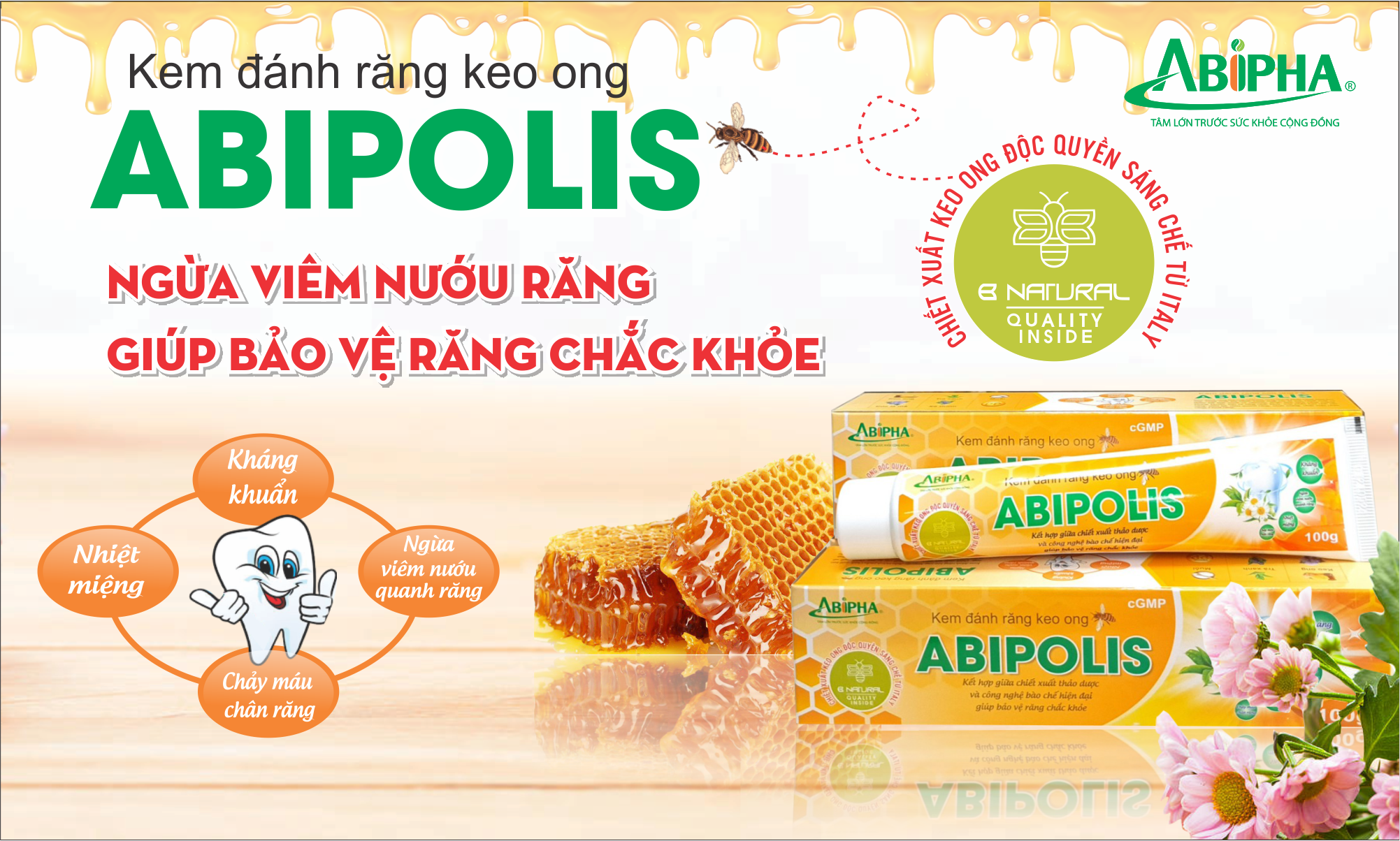 Kem đánh răng keo ong Abipolis giúp bảo vệ răng chắc khỏe